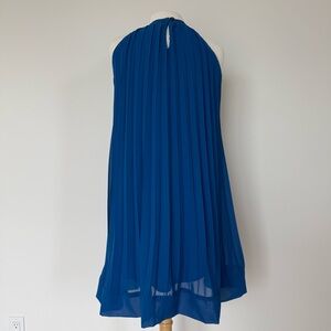 Royal blue pleated halter mini dress // Size S